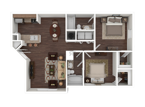 Two Bedroom Two Bathroom Floor Plan 945 Square Feet